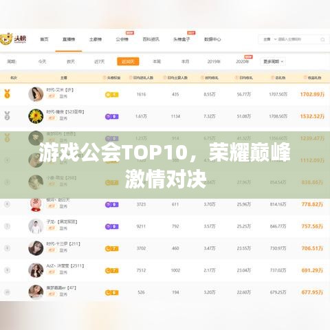 游戏公会TOP10，荣耀巅峰激情对决