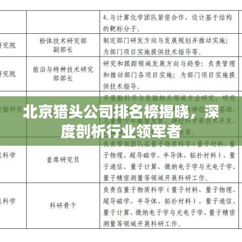 北京猎头公司排名榜揭晓，深度剖析行业领军者