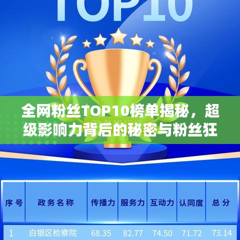 全网粉丝TOP10榜单揭秘，超级影响力背后的秘密与粉丝狂热追捧的原因