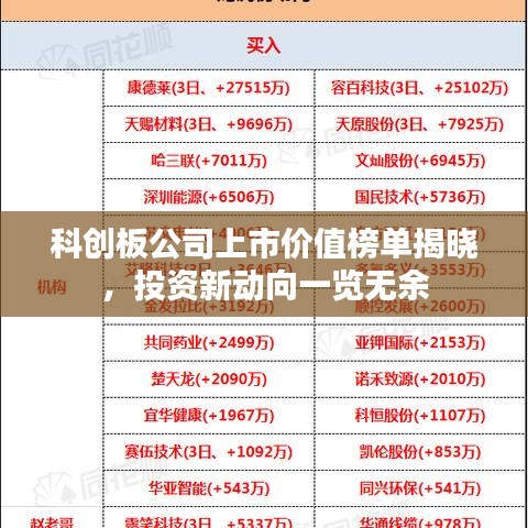 科创板公司上市价值榜单揭晓，投资新动向一览无余