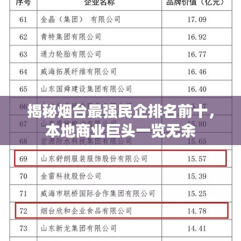揭秘烟台最强民企排名前十，本地商业巨头一览无余